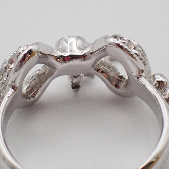 Dior Logo Rhinestone Bow Ring Silver Plated Accessory 09EF811 - Picture 10 of 15